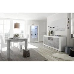 Buffet 2 portes battantes et 2 tiroirs URBINO blanc laqué et ciment