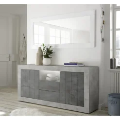 Buffet 2 portes battantes et 2 tiroirs URBINO cement et oxyde