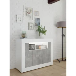 Buffet 2 portes battantes URBINO blanc laqué et cement