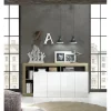 Buffet 4 portes blanc lacqué brillant chene Cadiz