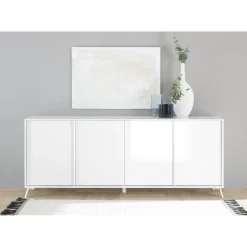 Buffet 4 portes blanc lacqué brillant