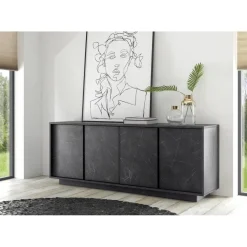 Buffet 4 portes CARRARA décor marbre noir