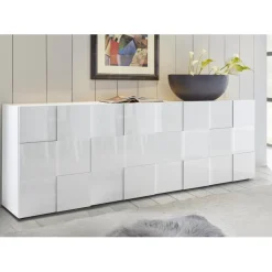 Buffet 4 portes en bois DAMA laqué blanc brillant