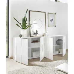 Buffet 4 portes en bois DAMA laqué blanc brillant