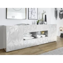 Buffet 2 portes et 4 tiroirs PRISMA laqué blanc brillant