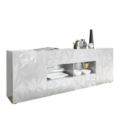 Buffet 2 portes et 4 tiroirs PRISMA laqué blanc brillant
