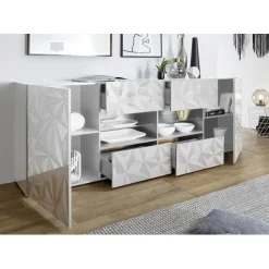 Buffet 2 portes et 4 tiroirs PRISMA laqué blanc brillant
