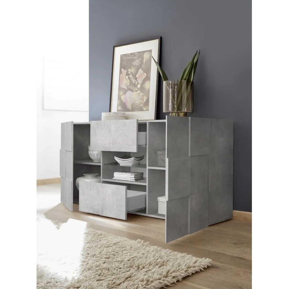 Buffet 2 portes et 2 tiroirs DAMA décor beton