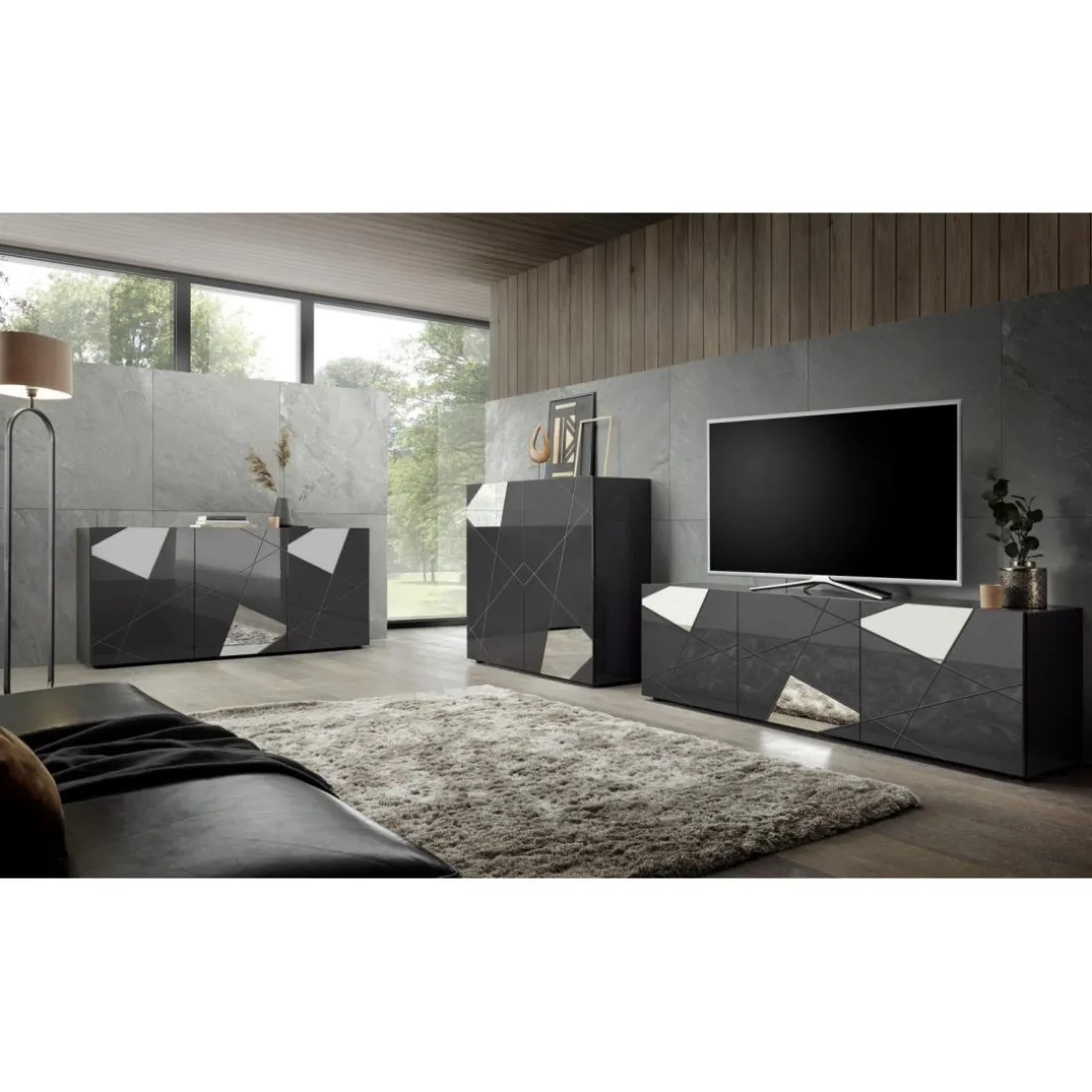 Buffet 3 portes gris