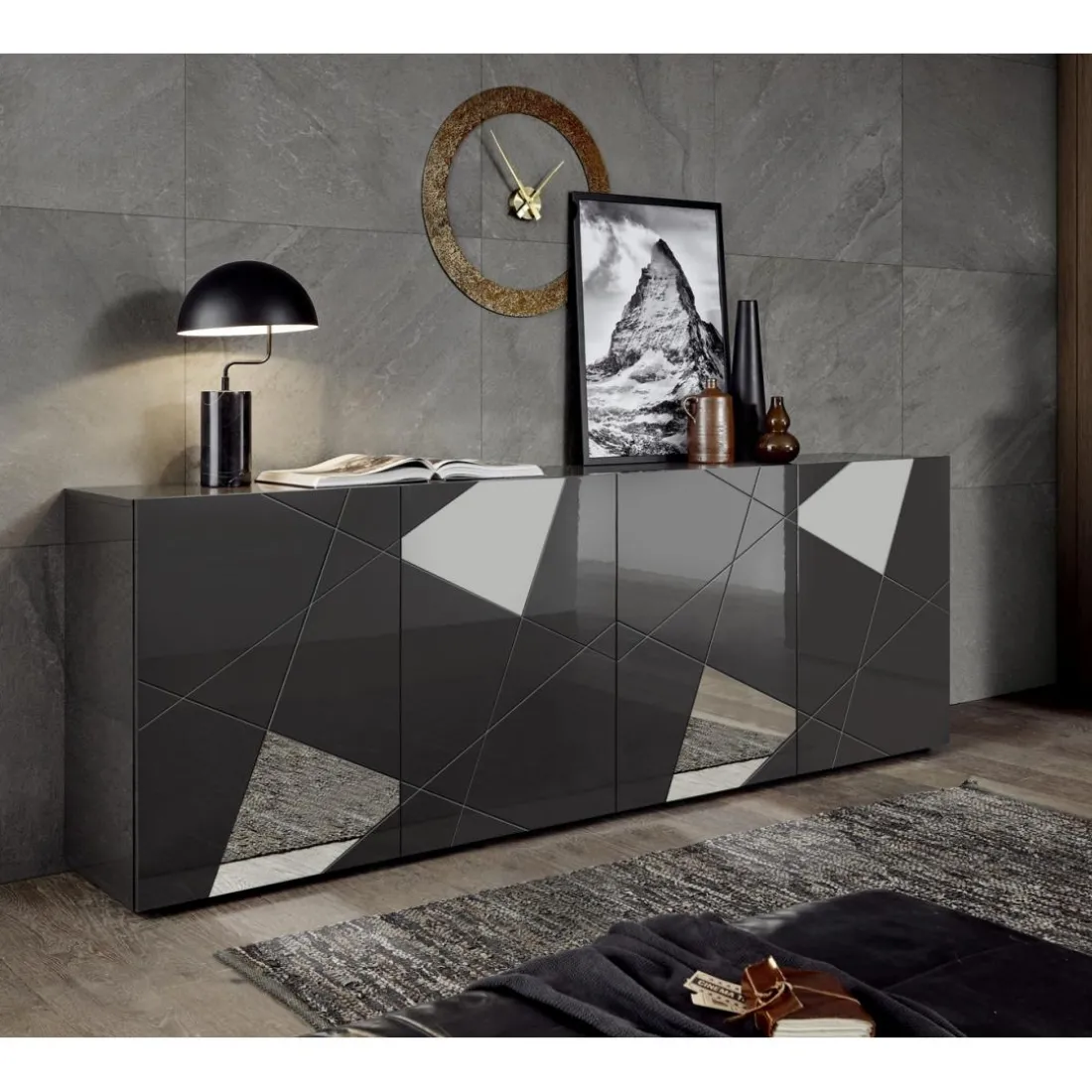 buffet 4 portes gris foncé