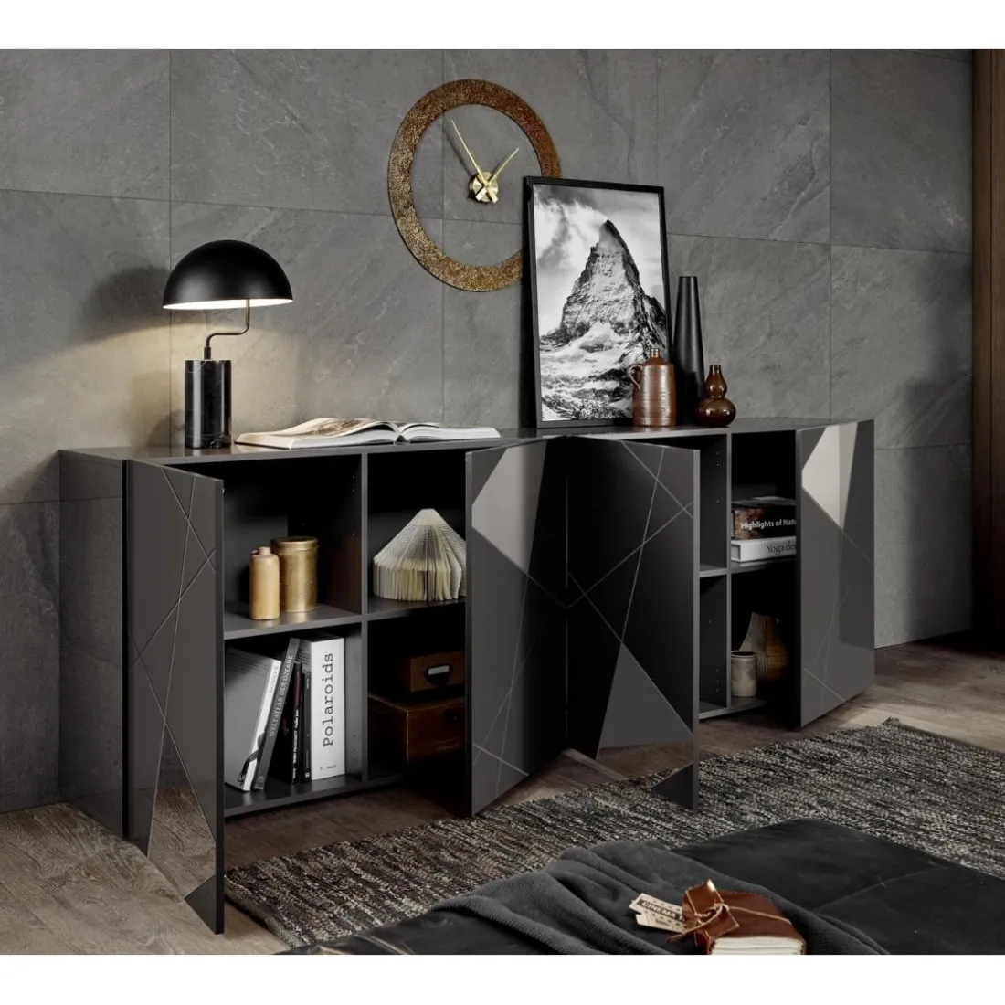 buffet 4 portes gris foncé