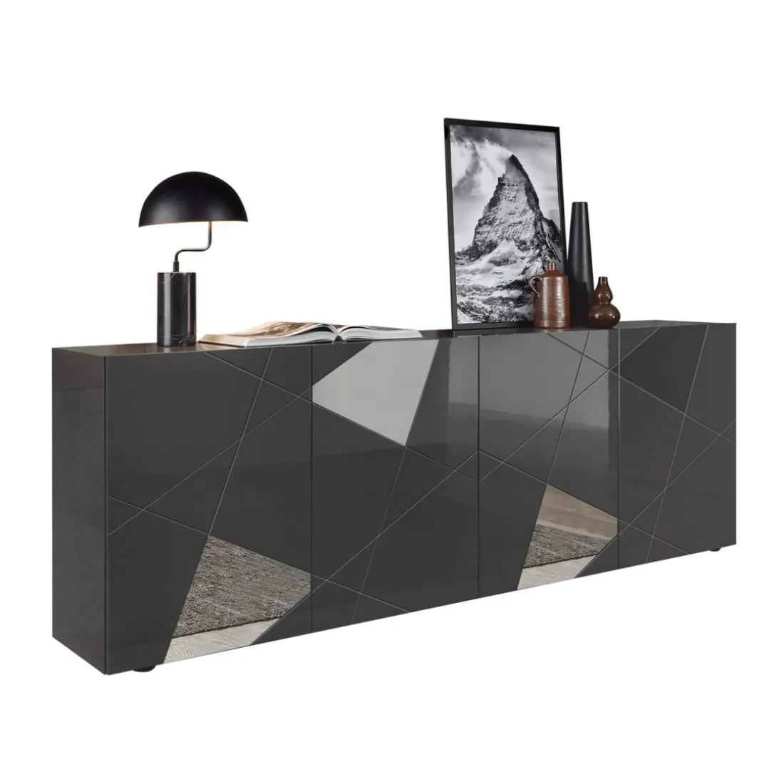 buffet 4 portes gris foncé