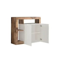 Buffet 2 portes HAMBURG décor chene et laqué blanc