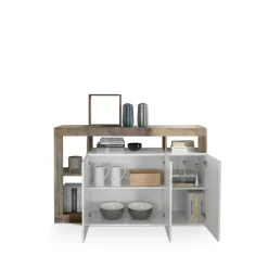 Buffet 3 portes MANGO décor chene et laqué blanc