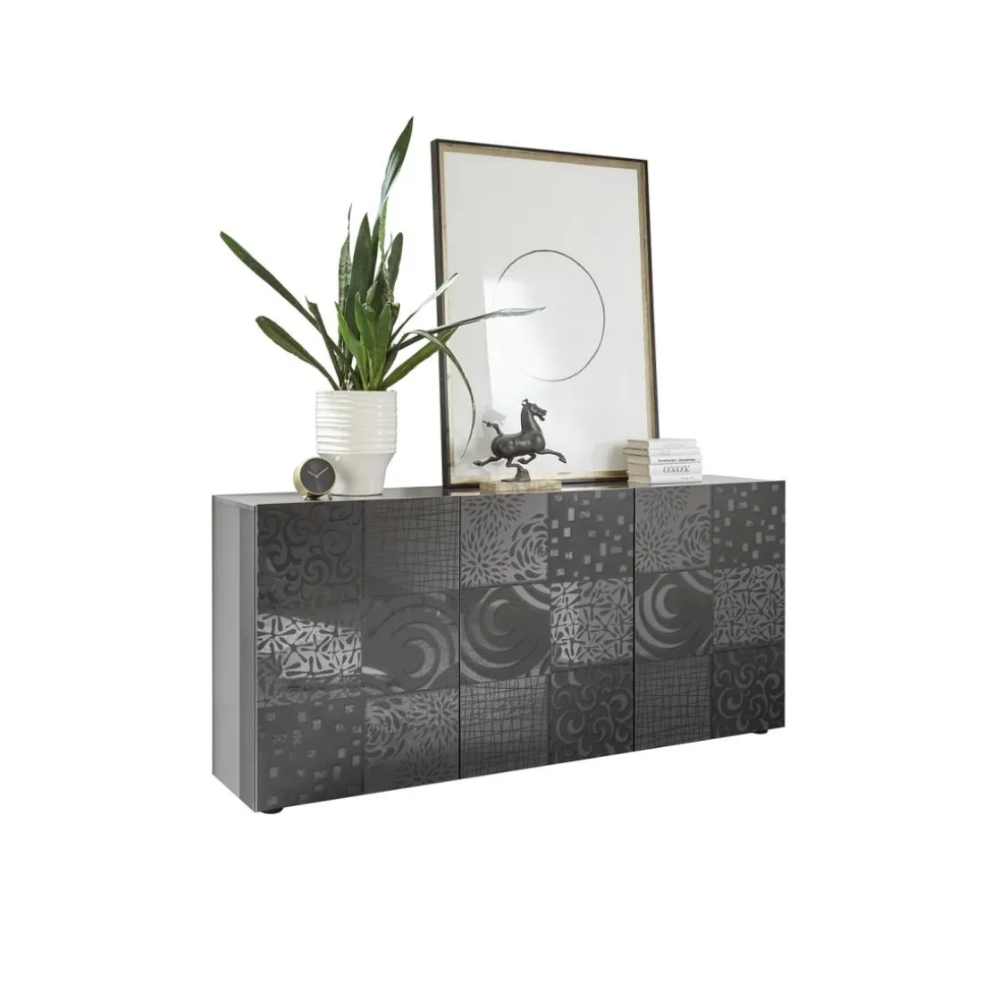 Buffet 3 portes MIRO laqué gris brillant