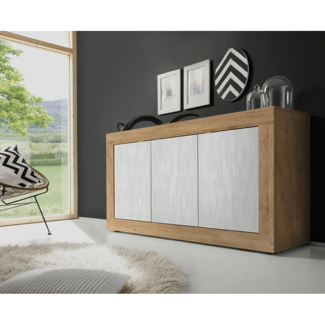 Buffet 3 portes panneaux de particules bicolore