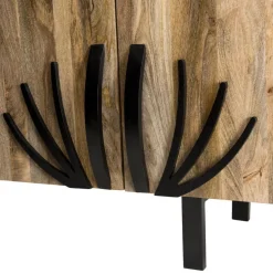 Buffet bois Manguier 177x45cm 4 portes 2 étagères déco branches pieds métal Bangalore