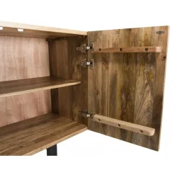 Buffet bois Manguier 177x45cm 4 portes 2 étagères déco branches pieds métal Bangalore
