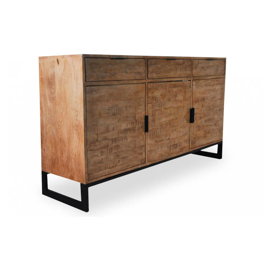 Buffet en Bois Massif Chêne Clair avec 3 portes et 3 Tiroirs FEELY