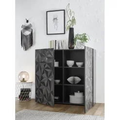 Buffet haut 2 portes PRISMA laqué anthracite brillant