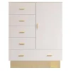 Buffet haut moderne 5 tiroirs et 1 porte Taupe clair et Or