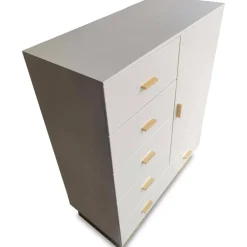Buffet haut moderne 5 tiroirs et 1 porte Taupe clair et Or