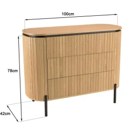 Buffet marron 3 tiroirs style rétro Pin pieds métal noir