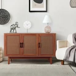 Buffet moderne Poetis 3 portes avec cannage Rotin et Bois