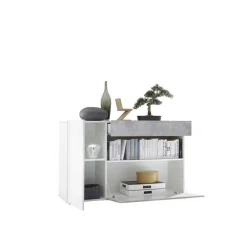 Buffet une porte, 1 tiroir, 1 abattant NICE blanc et facade décor beton
