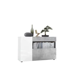 Buffet une porte, 1 tiroir, 1 abattant NICE blanc et facade décor beton