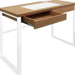 Bureau à 2 Tiroirs en Bois Marron et Métal Blanc LUCIUS