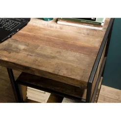 Bureau 1 Niche Et 1 Tablette Bois Teck Recyclé Acacia Mahogany Et Métal