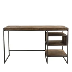 Bureau 1 Niche Et 1 Tablette Bois Teck Recyclé Acacia Mahogany Et Métal