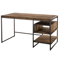 Bureau 1 Niche Et 1 Tablette Bois Teck Recyclé Acacia Mahogany Et Métal