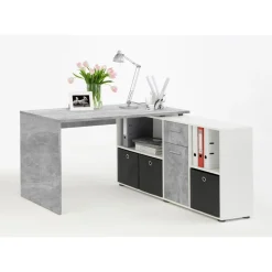 Bureau Angulaire Réversible Gris Béton Blanc MOUFY