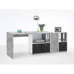 Bureau Angulaire Réversible Gris Béton Blanc MOUFY