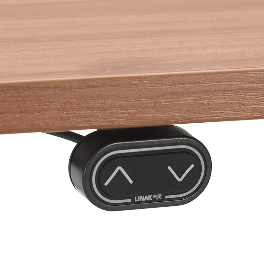 Bureau assis debout électrique 'TRONIK' blanc avec plateau en bois finition Noyer