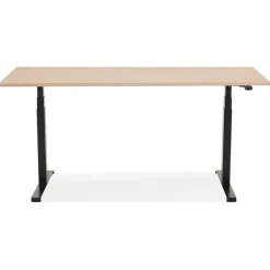 Bureau assis debout électrique 'TRONIK' noir avec plateau en bois finition naturelle