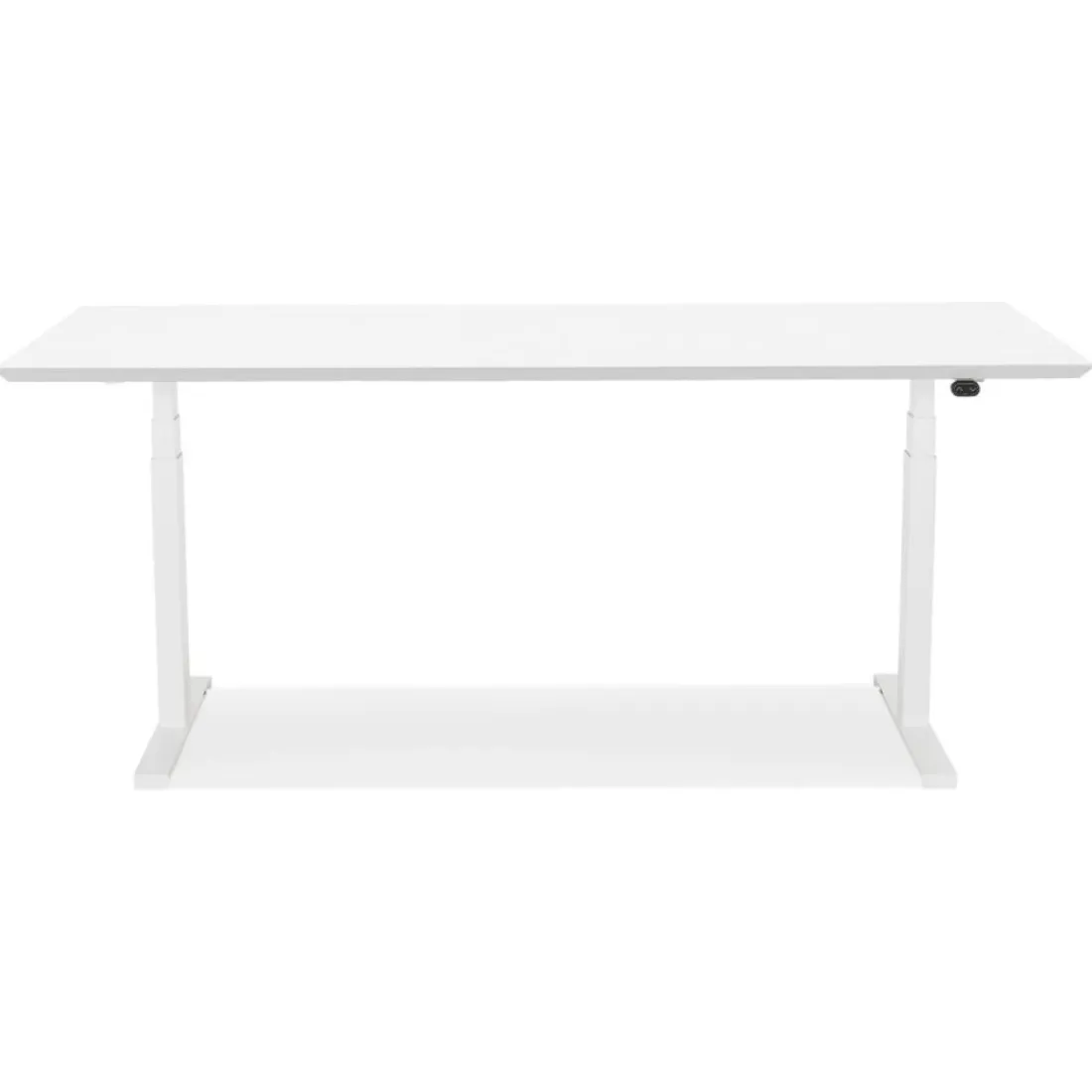 Bureau assis-debout électrique 'BIONIK'avec plateau en bois et métal blanc
