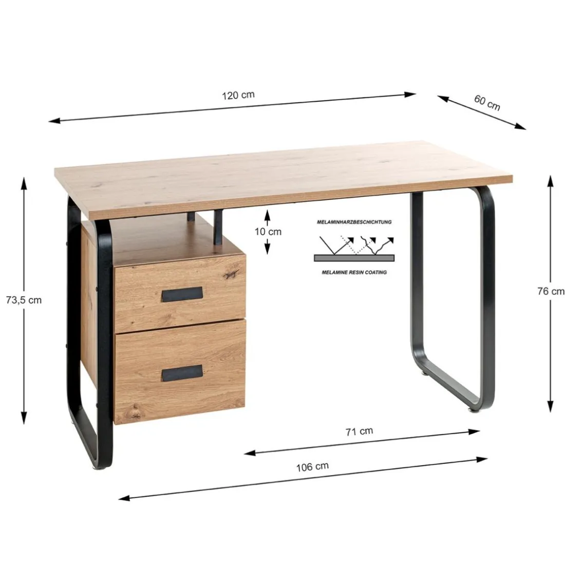 Bureau deux tiroirs integrés modulable