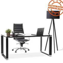 Bureau droit design 'XLINE' en bois finition Noyer et métal noir