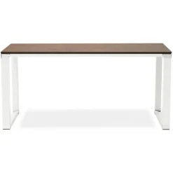 Bureau droit design 'XLINE' en bois finition Noyer et métal blanc