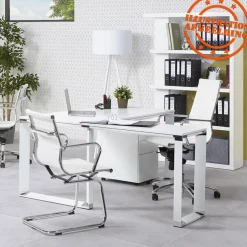 Bureau droit design 'XLINE' en bois finition Noyer et métal blanc