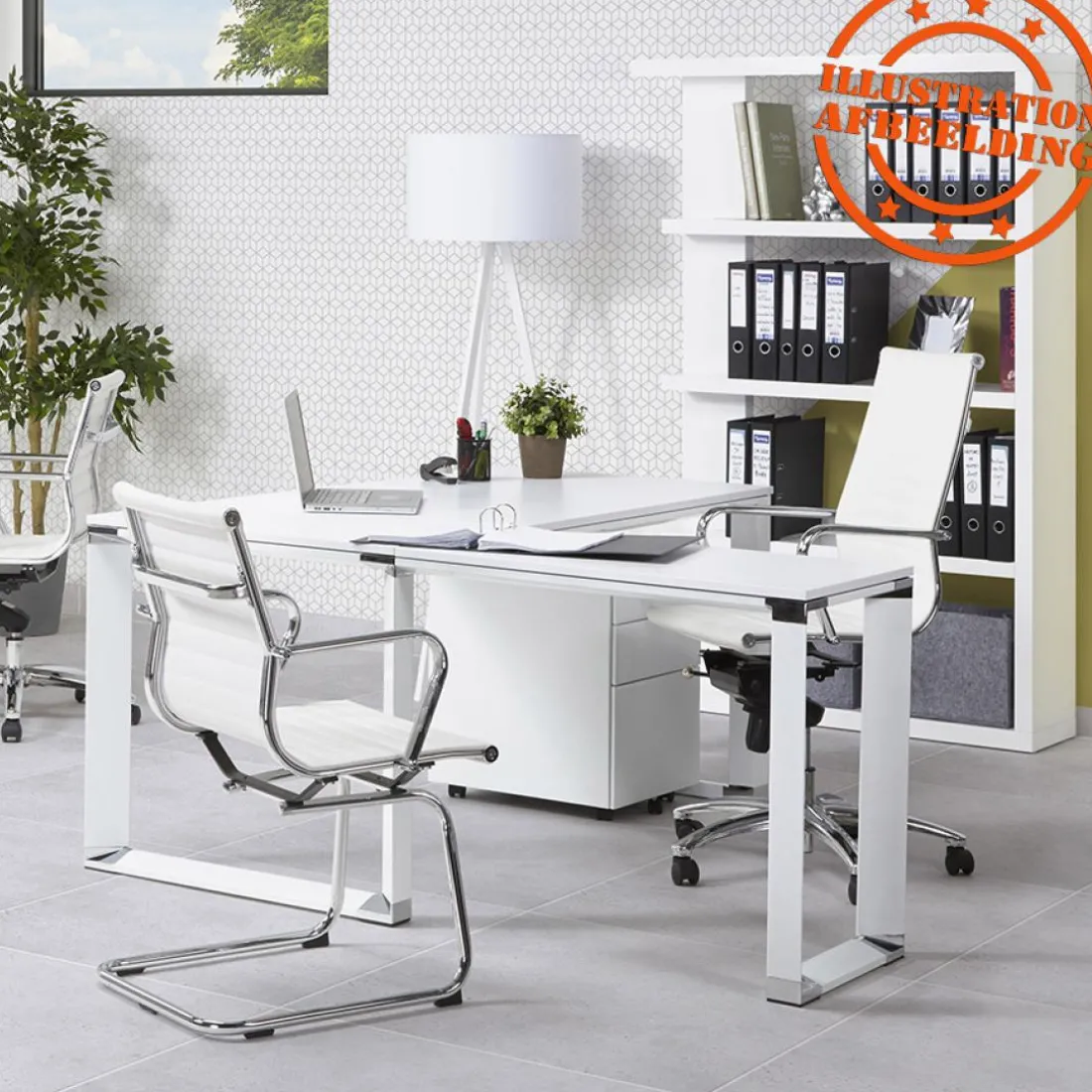 Bureau droit design 'XLINE' en bois finition Noyer et métal blanc