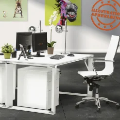 Bureau droit design 'XLINE' en bois finition Noyer et métal blanc