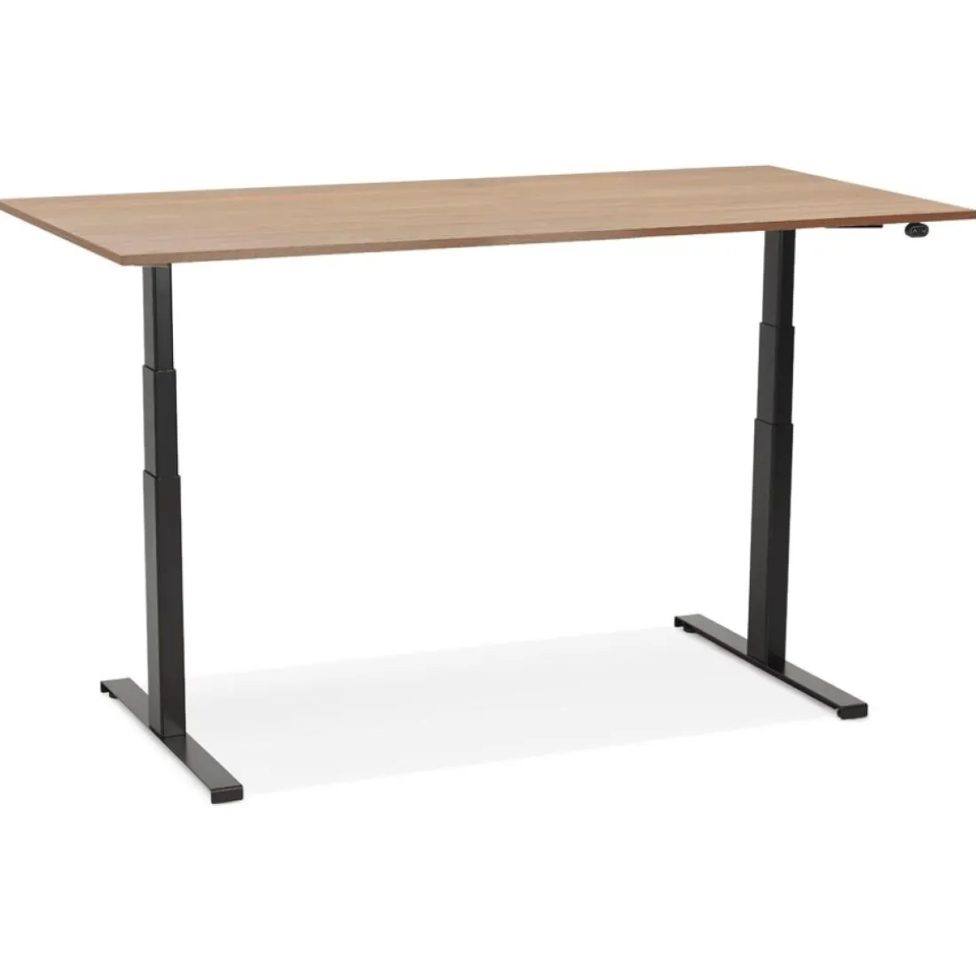 Bureau ergonomique électrique 'TRONIK' noir avec plateau en bois finition Noyer