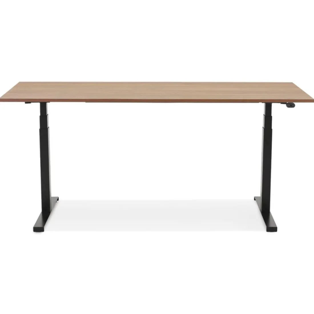 Bureau ergonomique électrique 'TRONIK' noir avec plateau en bois finition Noyer