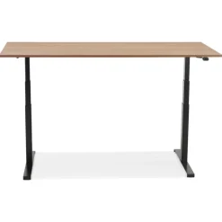 Bureau ergonomique électrique 'TRONIK' noir avec plateau en bois finition Noyer