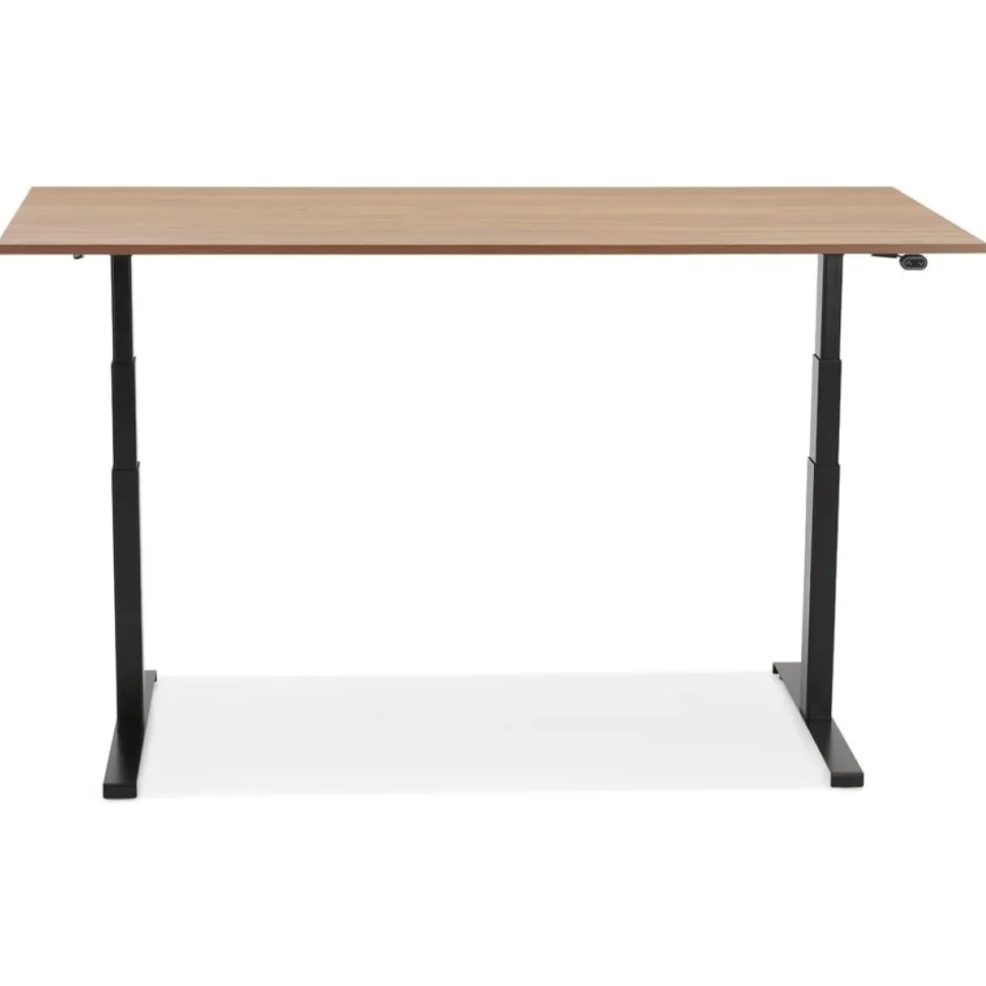 Bureau ergonomique électrique 'TRONIK' noir avec plateau en bois finition Noyer