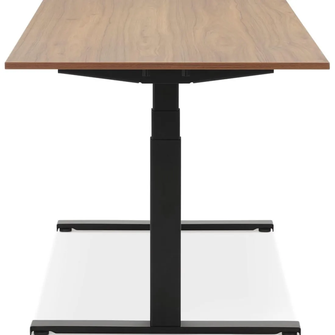 Bureau ergonomique électrique 'TRONIK' noir avec plateau en bois finition Noyer